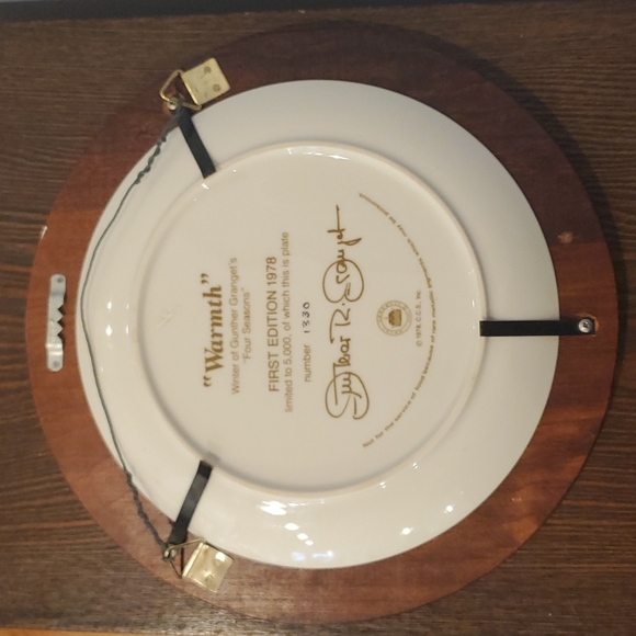 Vintage 1978 Gunther Granget Owls Framed Collector Plate Warmth #1330 - Picture 4 of 5